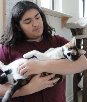 Volunteer with cat