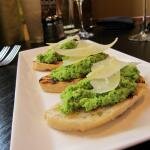 Fresh pea, mint and Pecorino bruschetta recipe is below PeaBruch
